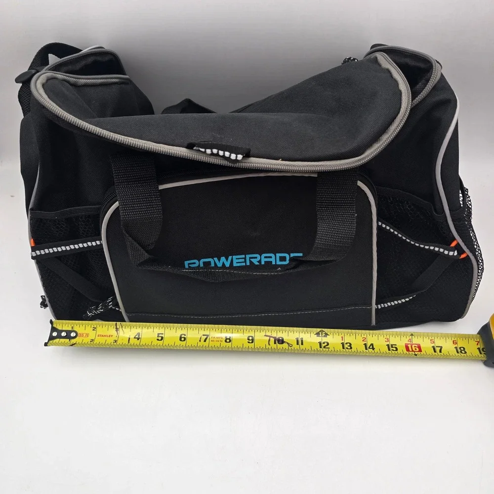 Powerade Black Canvas Athletic Duffel Gym Bag Reflective Trim Shoulder Strap - Picture 8 of 10
